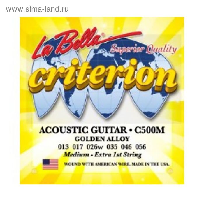 цена Струны для акустической гитары La Bella C500M Criterion бронза, Medium, 13-56, La Bella