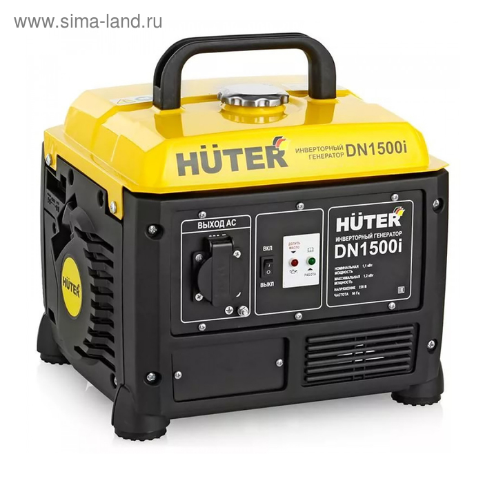 цена Инверторный генератор Huter DN1500i, 1.1/1.3 кВт, 4.2 л, 220 В, ручной старт