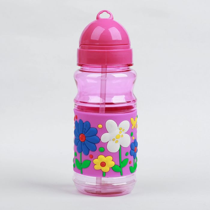 Поильник детский с трубочкой «Цветочная поляна», 380 мл, от 9 мес., цвет фиолетовый