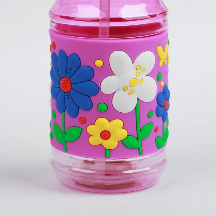 Поильник детский с трубочкой «Цветочная поляна», 380 мл, от 9 мес., цвет фиолетовый