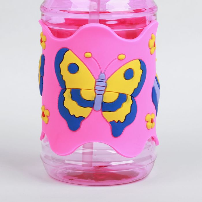 Поильник детский с трубочкой «Бабочки», 380 мл, от 9 мес., цвет розовый