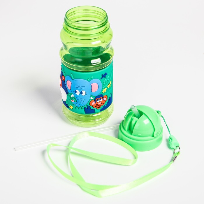 Поильник детский с трубочкой «Лев», 380 мл, от 9 мес., цвет зелёный