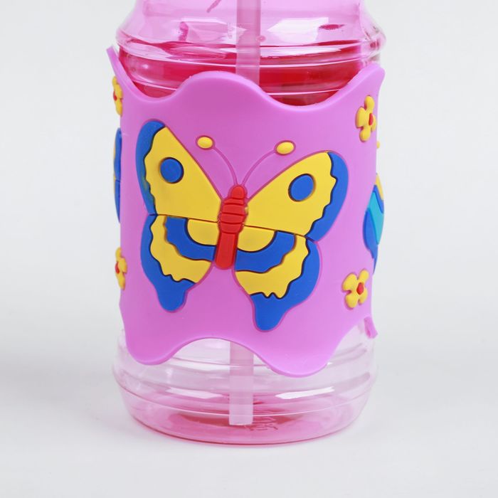 Поильник детский с трубочкой «Бабочки», 380 мл, от 9 мес., цвет фиолетовый