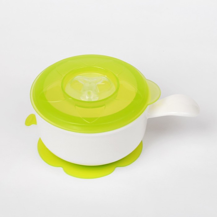 Миска на присоске 200 мл, глубокая, с герметичной крышкой, от 5 мес., цвета МИКС