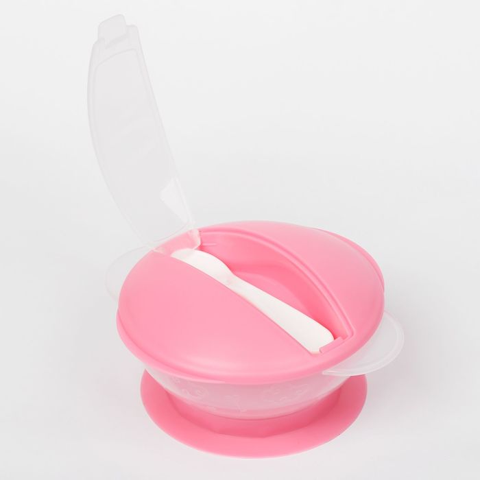 Набор детской посуды, 3 предмета: миска на присоске 250 мл, крышка, ложка, от 5 мес., цвета МИКС