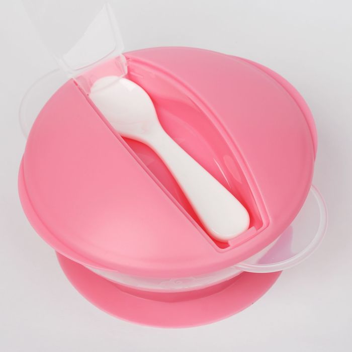 Набор детской посуды, 3 предмета: миска на присоске 250 мл, крышка, ложка, от 5 мес., цвета МИКС