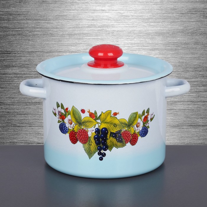 Кастрюля цилиндрическая 3,5 л, с декором, цвет серо-голубой, с тонированием, МИКС