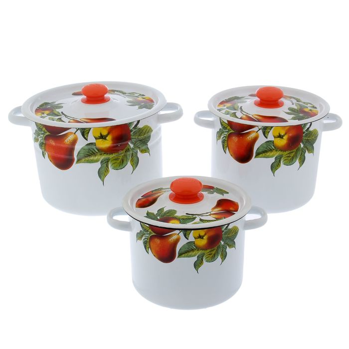 Набор кастрюль "Дары лета", 3 предмета: 3,5 л, 5,5 л, 8 л, цвет белый