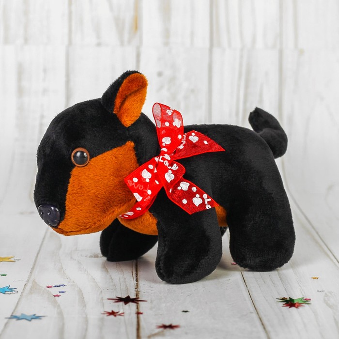 Мягкая игрушка-присоска "Пёсик чёрный" с бантиком