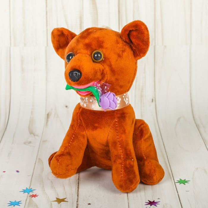 Мягкая игрушка "Собачка", цветок во рту, цвета МИКС