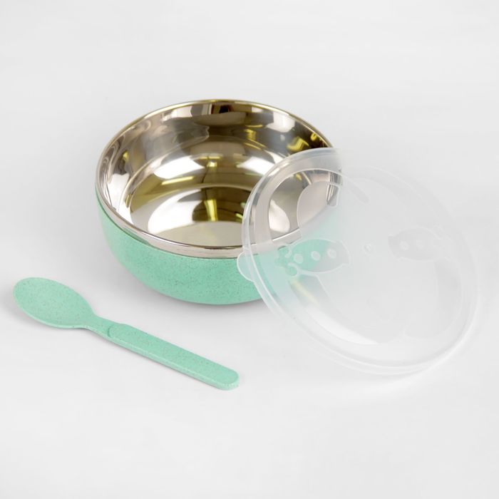Набор детской посуды, 3 предмета: миска 400 мл, крышка, ложка, цвета МИКС