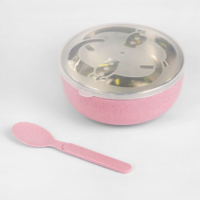 Набор детской посуды, 3 предмета: миска 400 мл, крышка, ложка, цвета МИКС