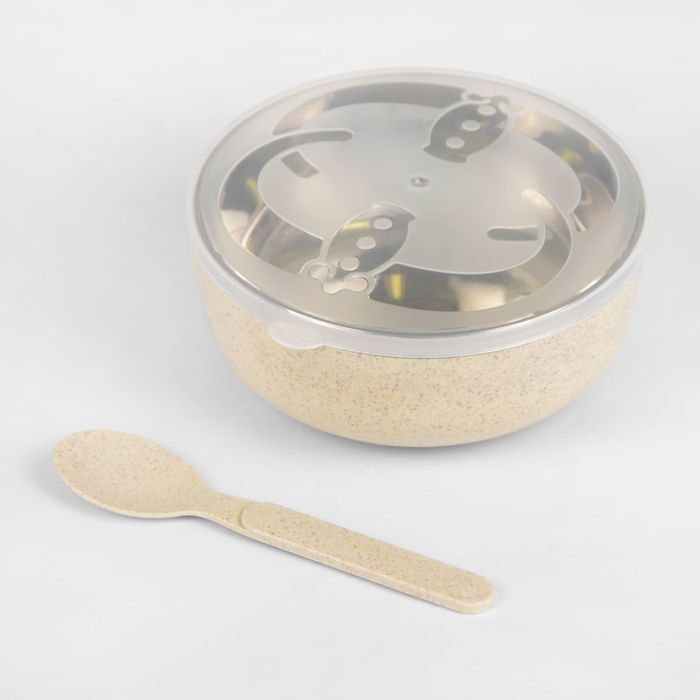 Набор детской посуды, 3 предмета: миска 400 мл, крышка, ложка, цвета МИКС