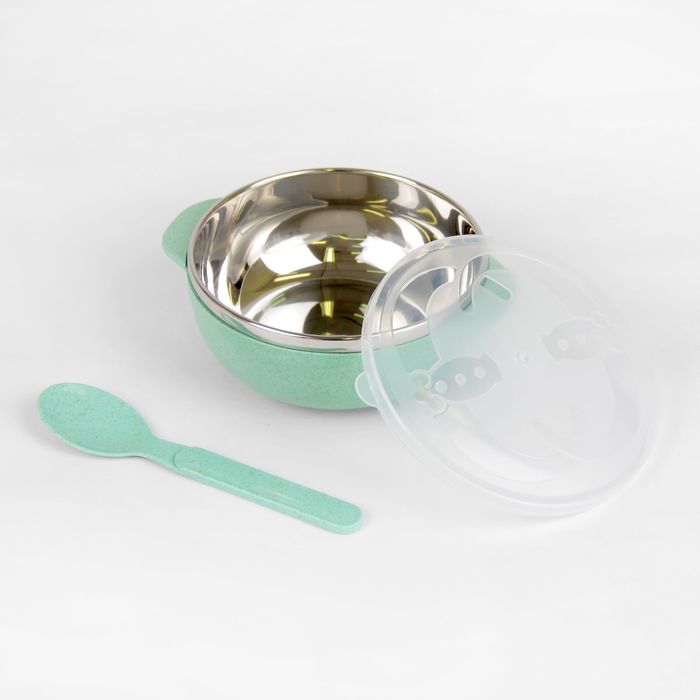 Набор детской посуды, 3 предмета: миска 250 мл, крышка, ложка, цвета МИКС