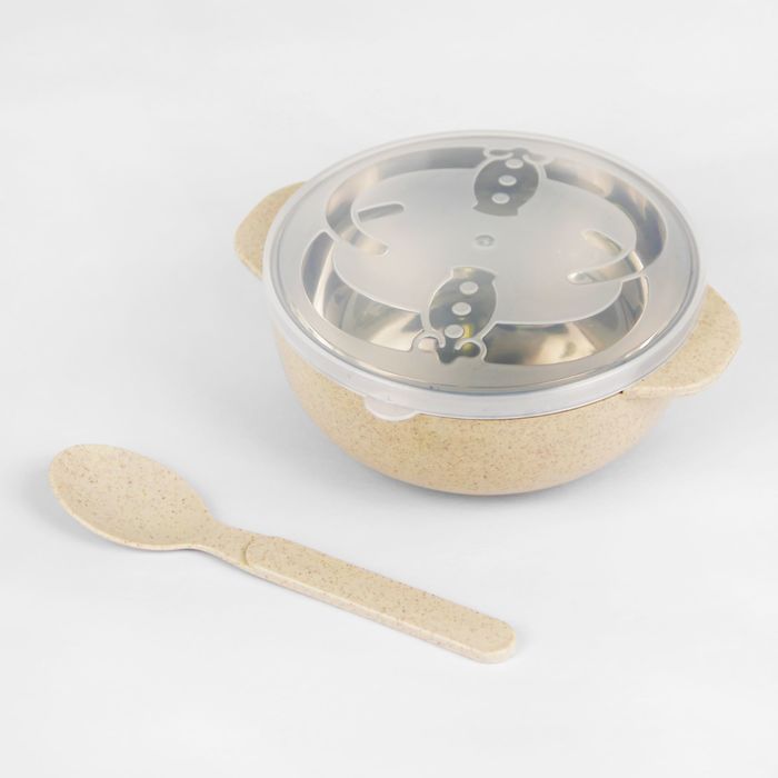 Набор детской посуды, 3 предмета: миска 250 мл, крышка, ложка, цвета МИКС