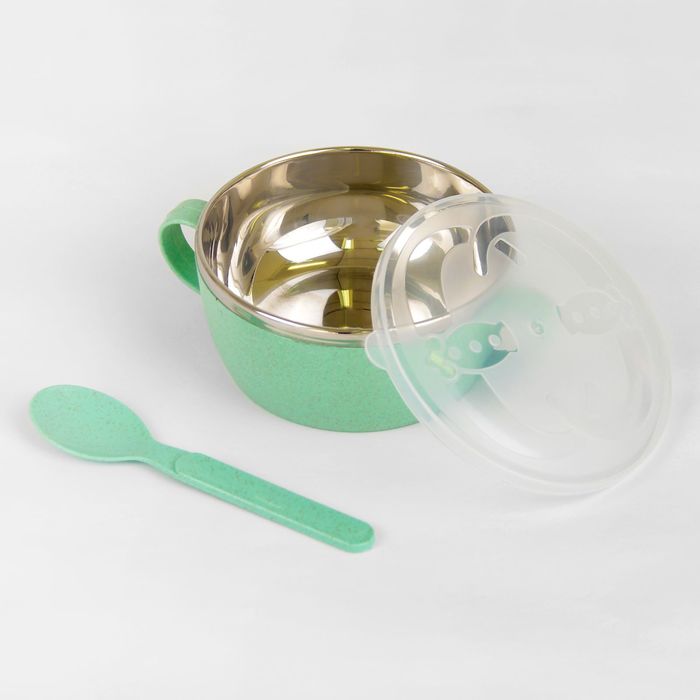 Набор детской посуды, 3 предмета: миска 250 мл, крышка, ложка, цвета МИКС