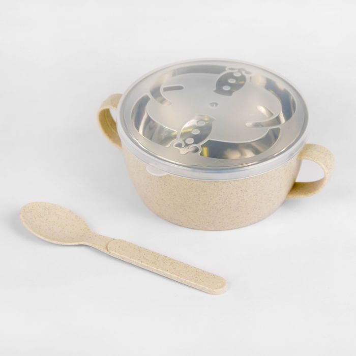 Набор детской посуды, 3 предмета: миска 250 мл, крышка, ложка, цвета МИКС