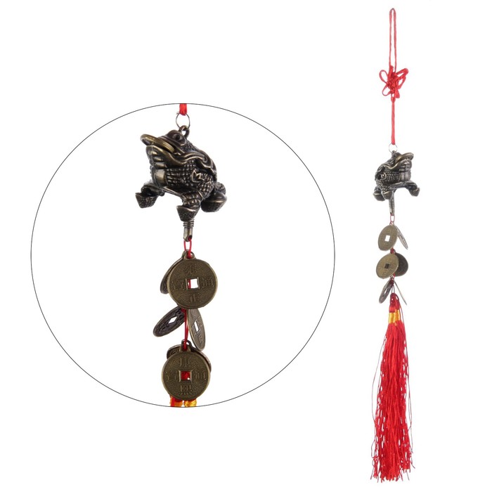 Подвеска металл "Жаба с монетой" 6 монет 22х5,5х3,3 см