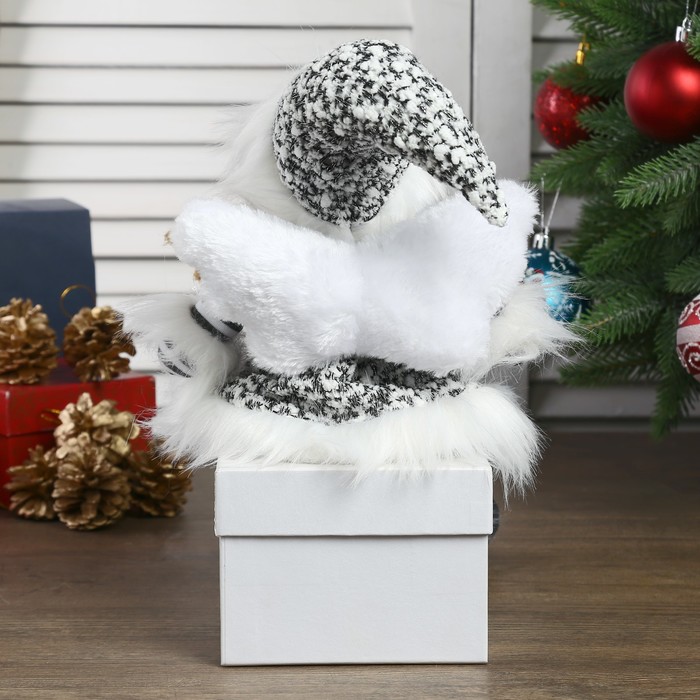 Кукла интерьерная "Ангел-девочка в чёрно-белой шубке с висячими ножками" 50 см