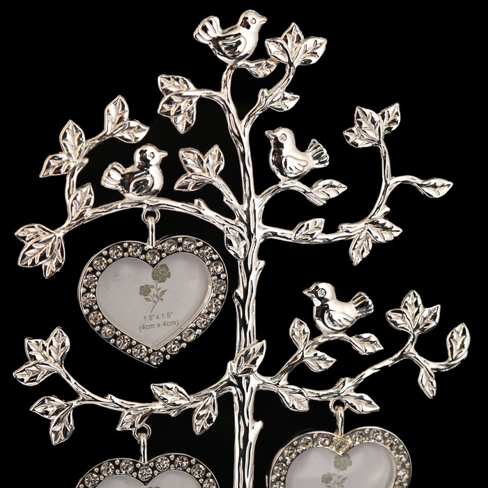 Фоторамка металл на 3 фото 3,8х3,8 см "Соловушки на деревце" серебро 22,4х8,5х16,5 см