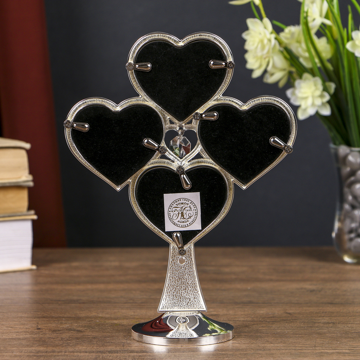 Фоторамка металл на 4 фото 5,9х5,2 см "Сердечность" серебро 20,5х7х15,5 см