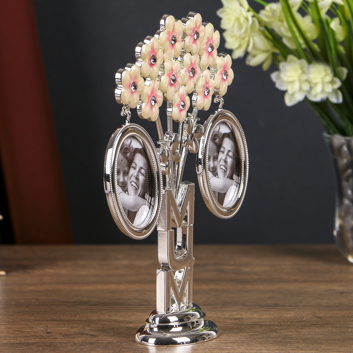 Фоторамка металл на 2 фото 7,7х5,4 см "Шарики-цветочки. Мама" серебро 20,5х4,5х18 см