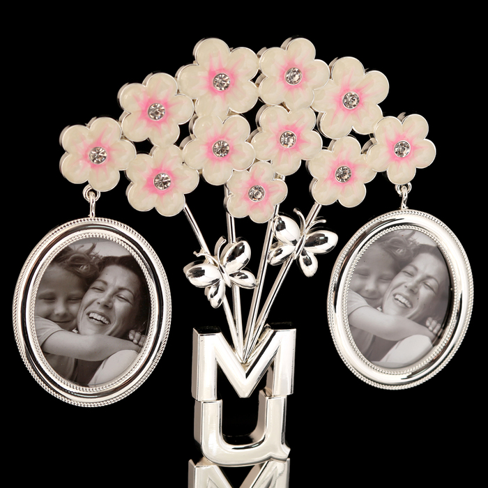 Фоторамка металл на 2 фото 7,7х5,4 см "Шарики-цветочки. Мама" серебро 20,5х4,5х18 см