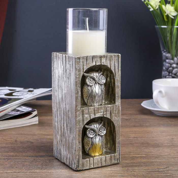 Подсвечник полистоун 1 свеча "2 филина" 21,5х7х7 см