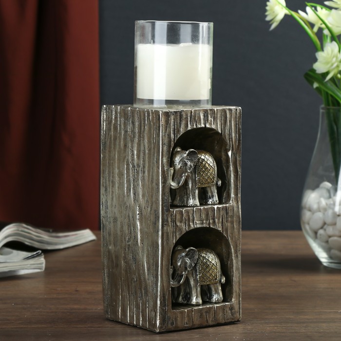 Подсвечник полистоун 1 свеча "2 слона" 21,5х7х7 см