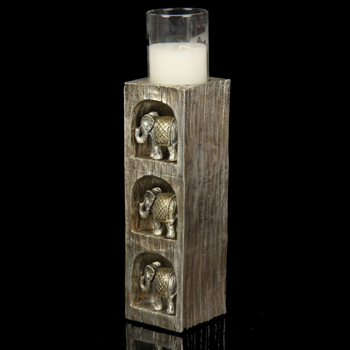 Подсвечник полистоун 1 свеча "3 слона" 28,5,5х7х7 см