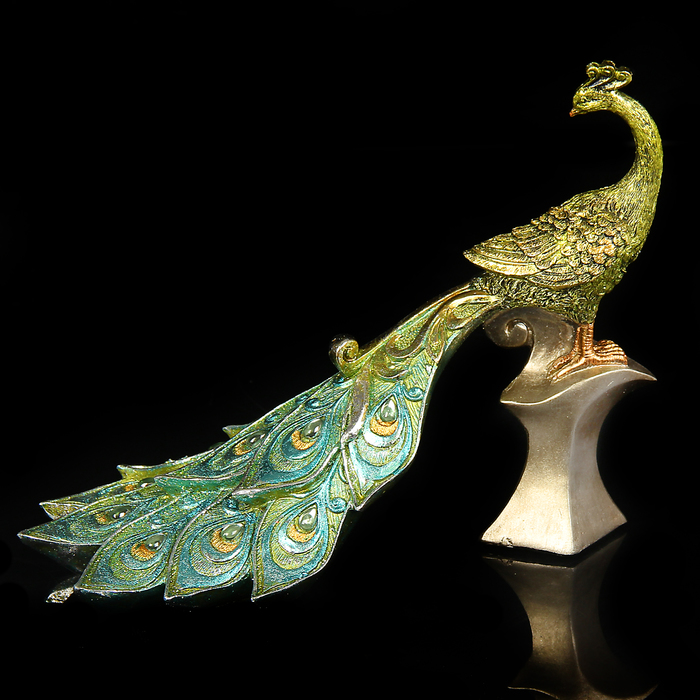 Сувенир полистоун "Павлин с лазурным хвостом" стразы 18,5х25х11 см