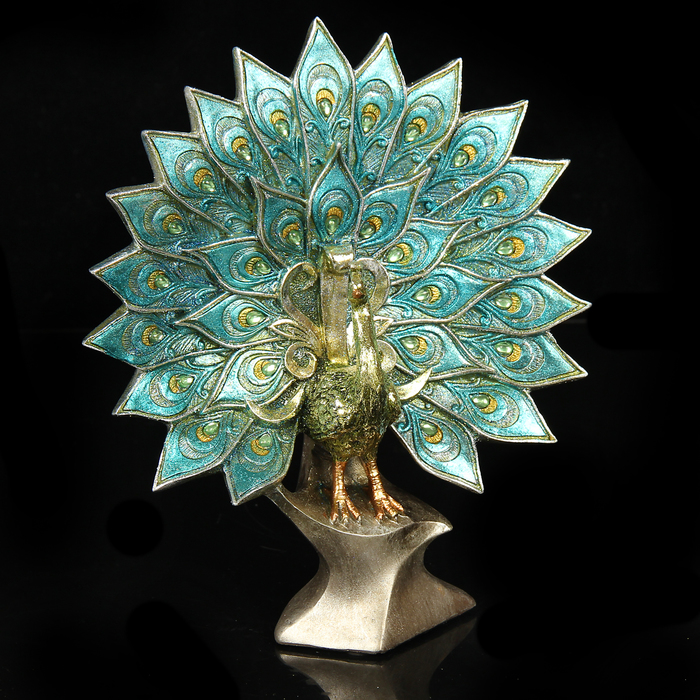 Сувенир полистоун "Павлин с открытым лазурным хвостом" стразы 26,5х22,5х7,5 см