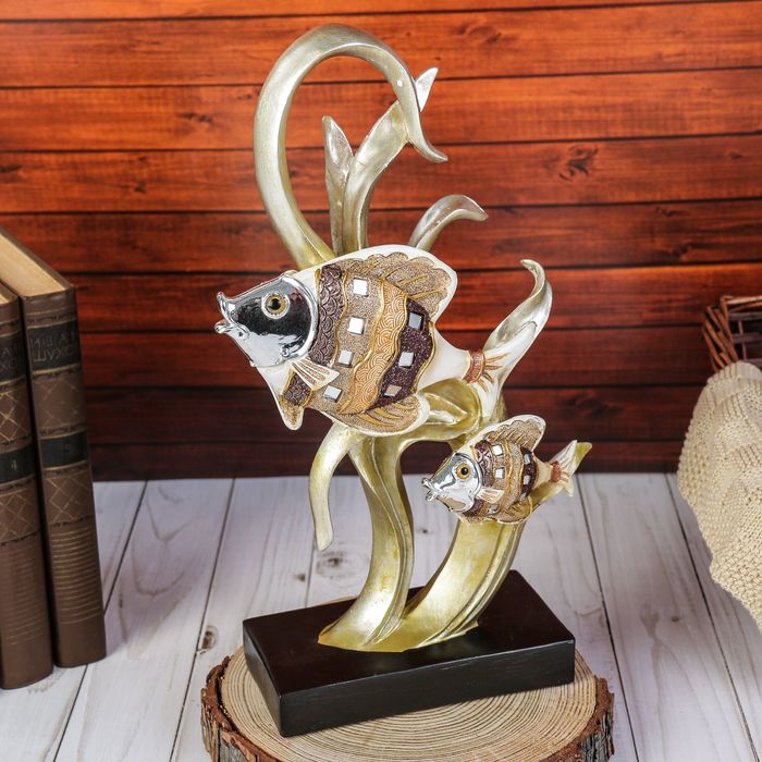 Сувенир полистоун зеркальные вставки "2 рыбки в водорослях" 32х17х7,5 см