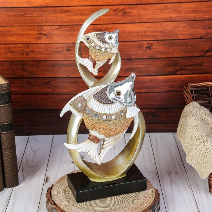 Сувенир полистоун зеркальные вставки "2 расписных рыбки в водорослях"31,5х15х7 см