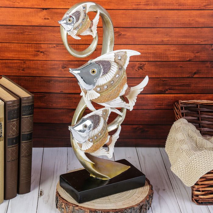 Сувенир полистоун зеркальные вставки "3 расписных рыбки в водорослях" 37,5х17х8,5 см