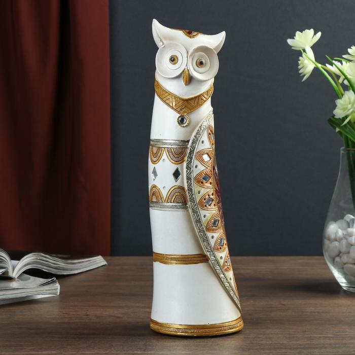 Сувенир полистоун зеркальные вставки "Филин в золотом оперении" страза 26х7,5х7 см