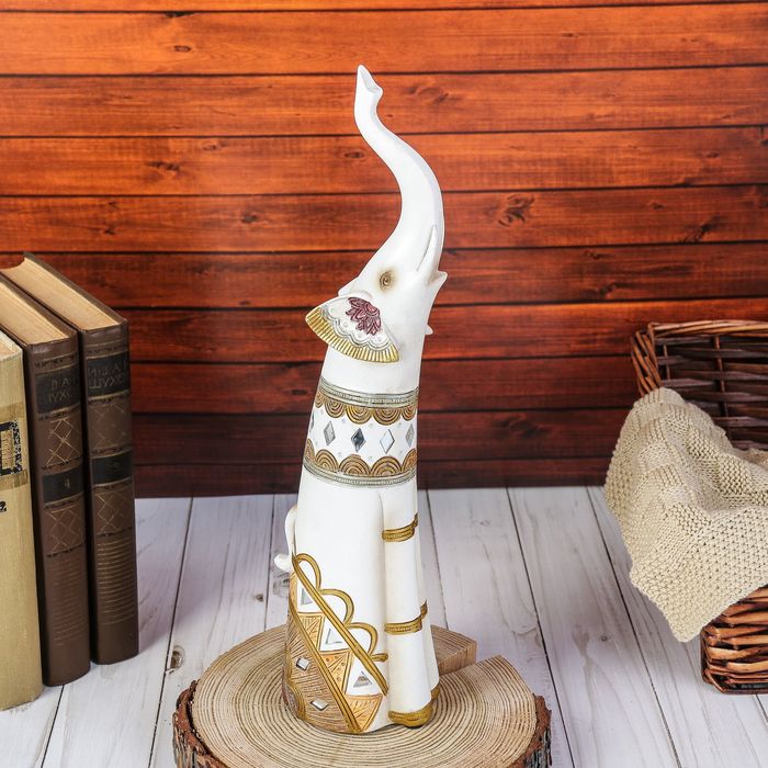 Сувенир полистоун зеркальные вставки "Слонёнок с золотыми узорами" 34х9х7 см