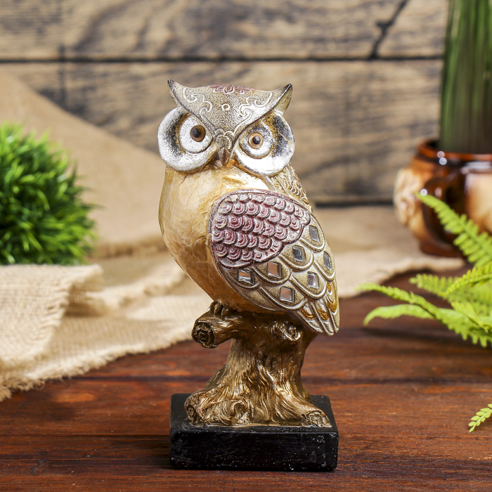 Сувенир полистоун "Филин золотой перламутр" 16,5х8х7 см