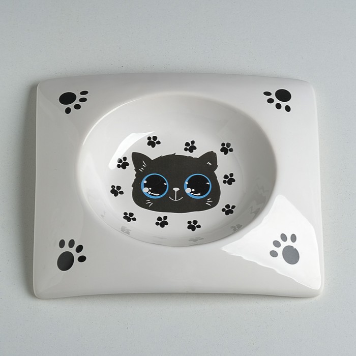 Миска керамическая "Киска" с прямоугольным основанием, 18 х 15 х 3 см, 120 мл, белая