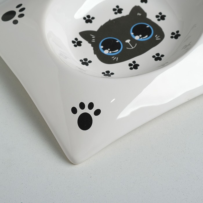 Миска керамическая "Киска" с прямоугольным основанием, 18 х 15 х 3 см, 120 мл, белая