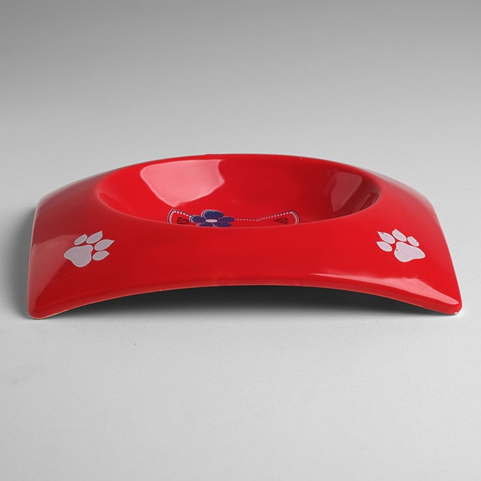 Миска керамическая "Киска" с прямоугольным основанием, 18 х 15 х 3 см, 120 мл, красная