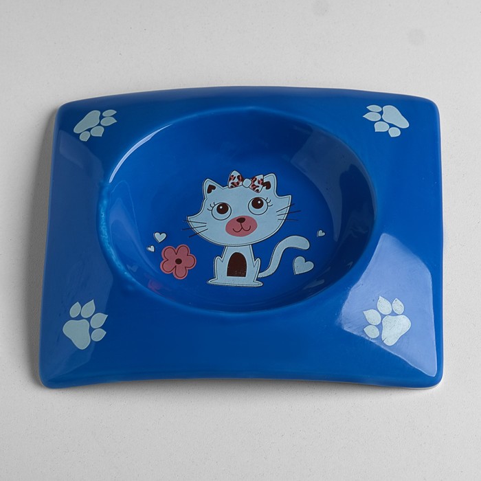 Миска керамическая "Киска" с прямоугольным основанием, 18 х 15 х 3 см, 120 мл, синяя
