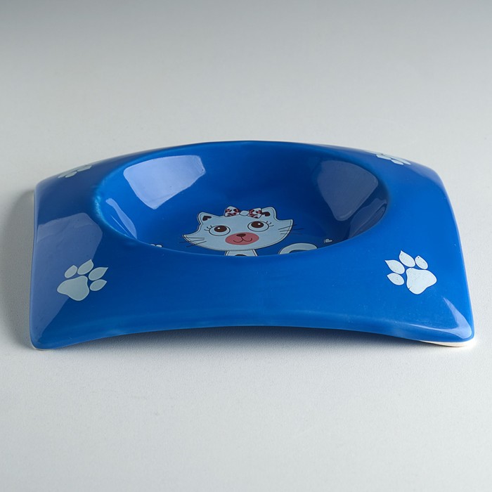 Миска керамическая "Киска" с прямоугольным основанием, 18 х 15 х 3 см, 120 мл, синяя