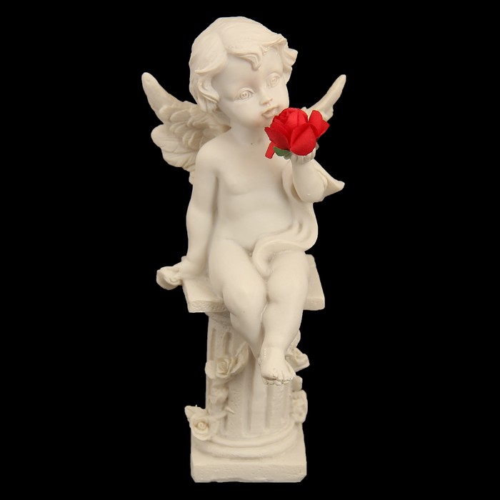 Сувенир полистоун "Ангелочек на пьедестале с красной розой" МИКС 13,5х6х6 см