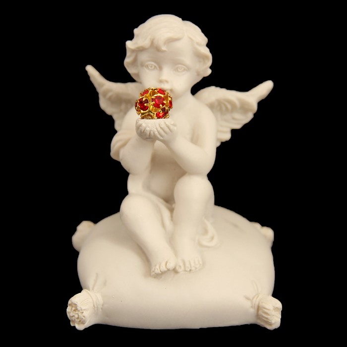 Сувенир полистоун "Ангелочек на подушке с красным шариком" стразы МИКС 7х5х5 см