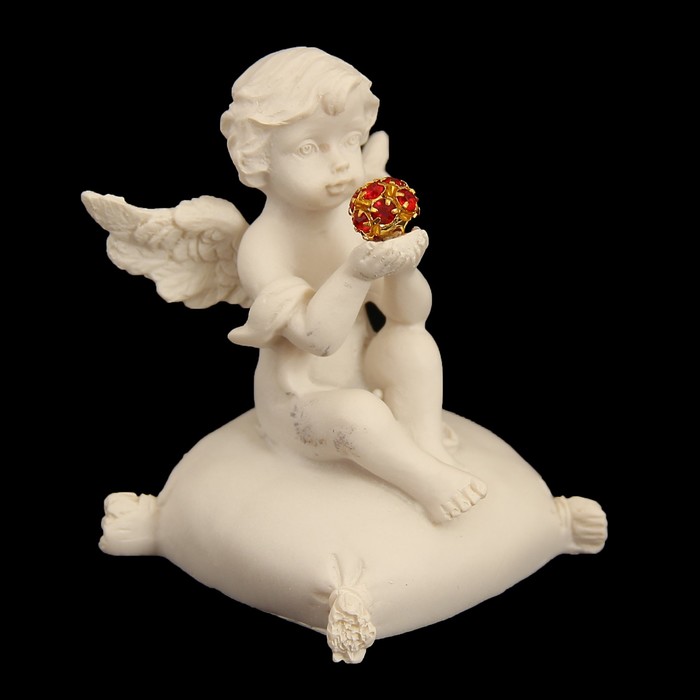 Сувенир полистоун "Ангелочек на подушке с красным шариком" стразы МИКС 7х5х5 см