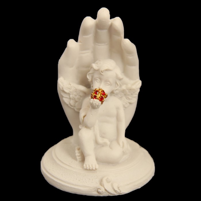 Сувенир полистоун "Ангелочек у ладони с красным шариком" стразы МИКС 7,5х5х5 см