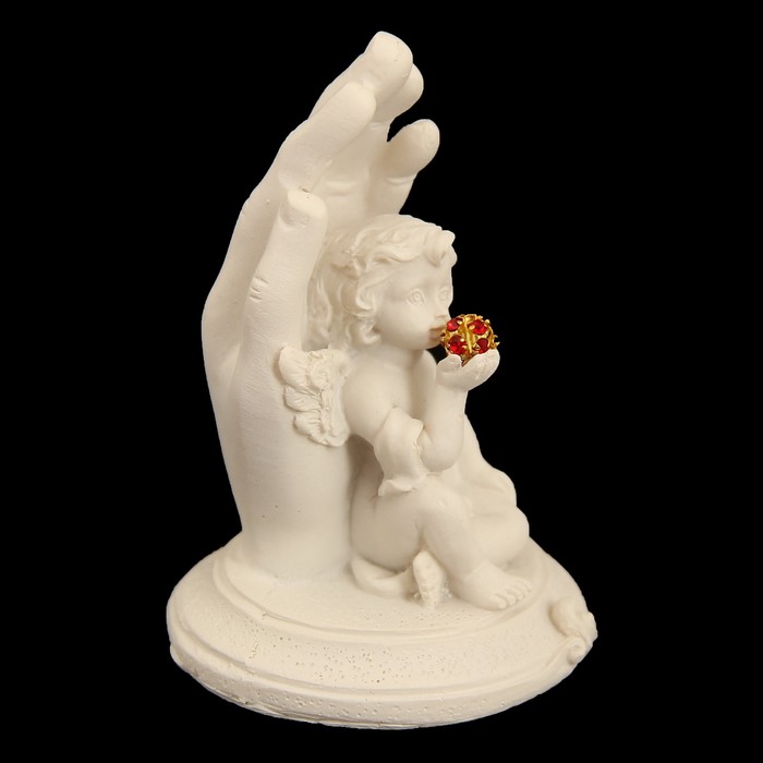 Сувенир полистоун "Ангелочек у ладони с красным шариком" стразы МИКС 7,5х5х5 см