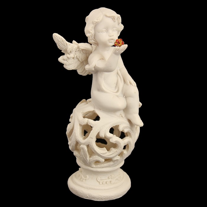 Сувенир полистоун "Ангелочек на ажурном шаре с красным шариком" стразы МИКС 13,5х5,5х5,5см