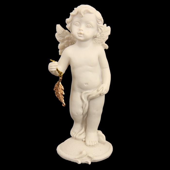 Сувенир полистоун "Ангелочек с золотым листочком" стразы МИКС 10,5х4х4 см